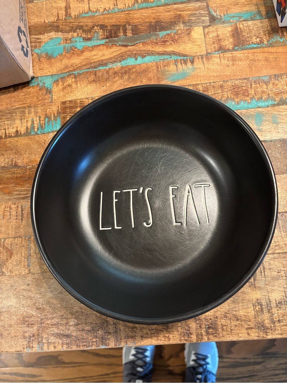 Rae Dunn “Let’s Eat” pasta bowl black 8 1/2 inch 7 available $20/EA